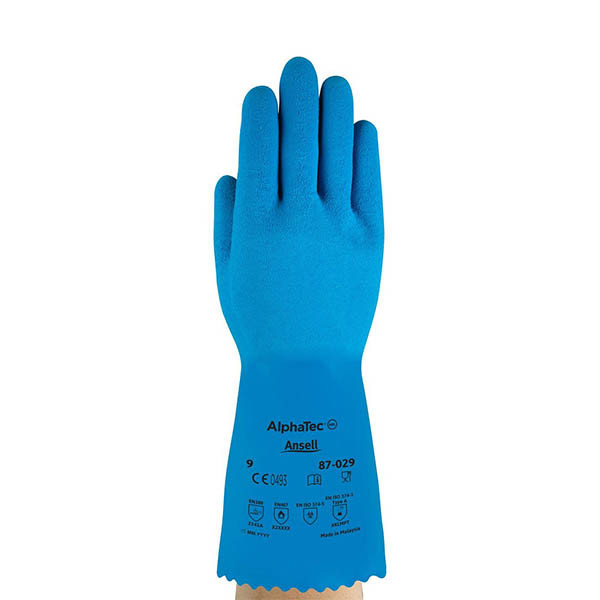 Ansell AlphaTec 87-029 Guante de caucho natural azul talla 9/L (12 pares) 18602509 SSA07000 - 1