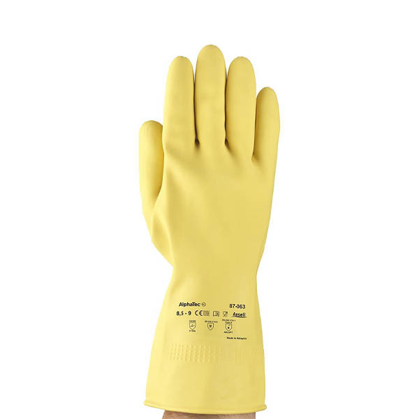 Ansell AlphaTec 87-063 Guante de caucho natural amarillo talla 8/M (12 pares) 18609008 SSA07008 - 1