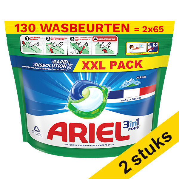 Pack 2 unidades - Ariel Detergente Ropa Mountain Spring Todo en 1 | 65 cápsulas