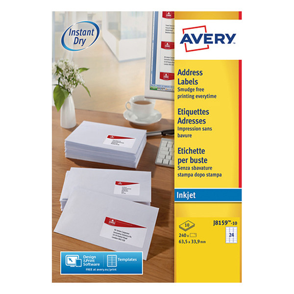 Avery J8159-10 Etiquetas de dirección A4 63,5 x 33,9 mm blancas (240 etiquetas) J8159-10 212268 - 1