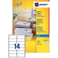 Avery J8163-100 Etiquetas A4 99,1 x 38,1 mm — 14 por hoja | Pack 100 hojas 212310