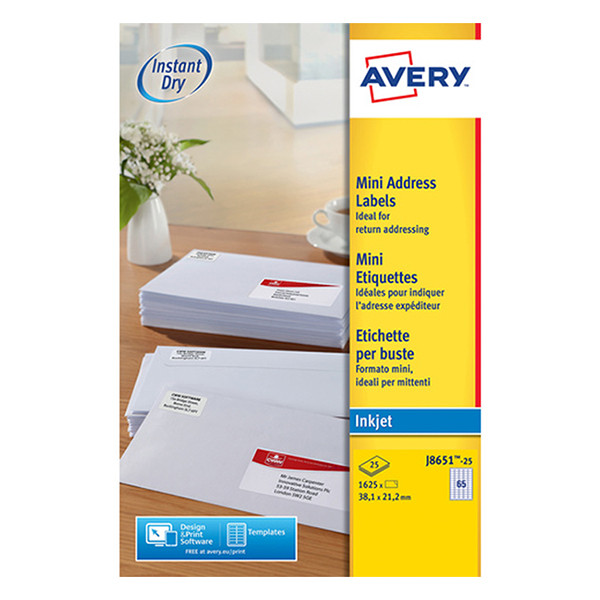 Avery J8651-25 Etiquetas A4 38 x 21,2 mm — 65 por hoja | Pack 25 hojas 212260 - 1