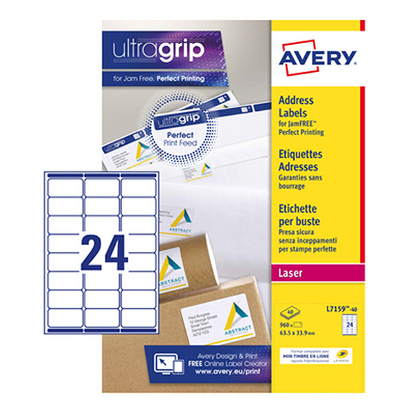 Avery L7159-40 Etiquetas de dirección A4 63,5 x 33,9 mm blancas (960 etiquetas) L7159-40 212264 - 1