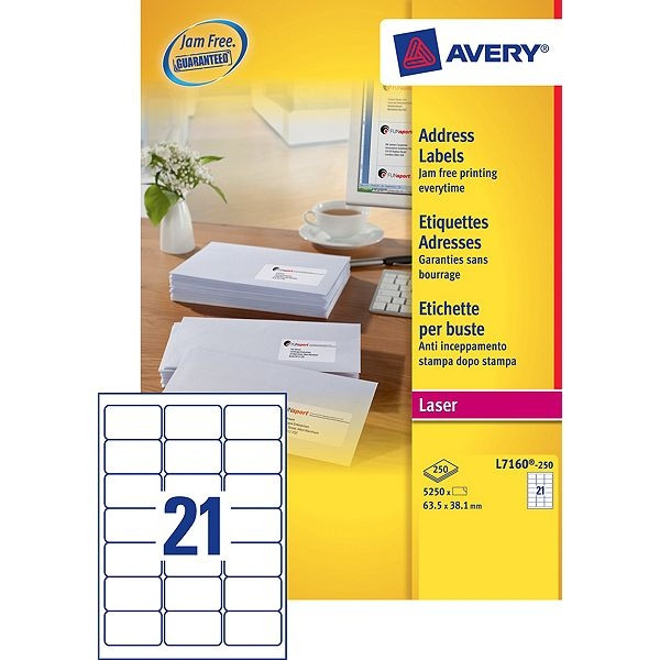 Avery L7160-250 Etiquetas de dirección | 5250 piezas | 63,5 x 38,1 mm L7160-250 212280 - 1