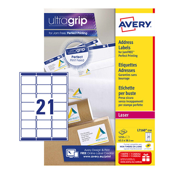 Avery L7160-250 Etiquetas de dirección | 5250 unidades | 63,5 x 38,1 mm 212280 - 1