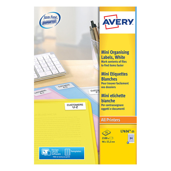 Avery L7656-25 Etiquetas A4 46 x 11,1 mm — 84 por hoja | Pack 25 hojas 212096 - 1