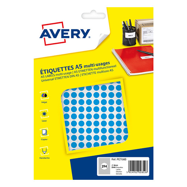 Avery PET08B – Gomets adhesivos de marcaje redondo 8 mm azul – 2.940 unidades 212704 - 1