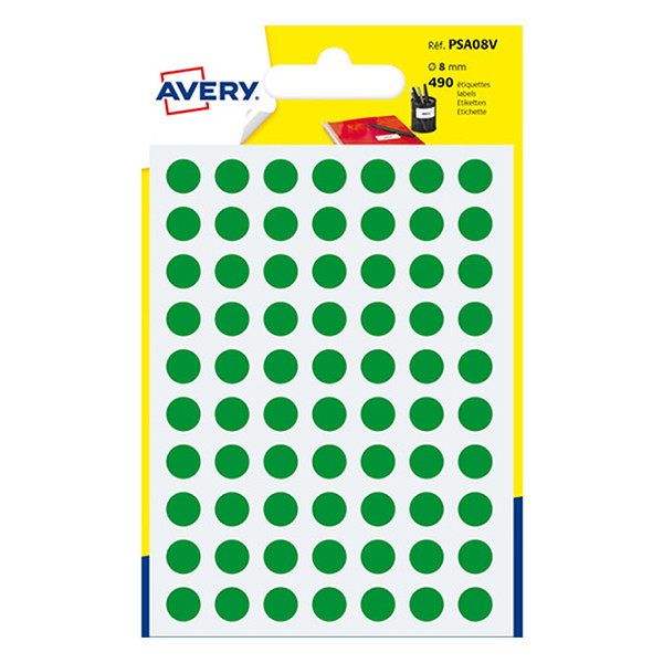 Avery PSA08V gomets de 8 mm verdes (490 etiquetas) AV-PSA08V 212713 - 1