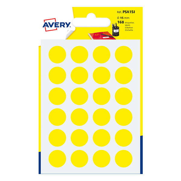 Avery PSA15J – Gomets adhesivos de marcaje redondo 15 mm amarillo – 168 unidades 212719 - 1