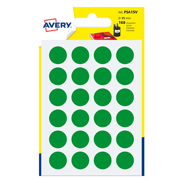 Avery PSA15V – Gomets adhesivos de marcaje redondo 15 mm verde – 168 unidades 212721 - 1