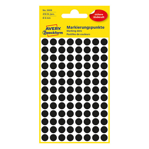 Avery Zweckform 3009 – Gomets adhesivos de marcaje redondo 8 mm negro – 416 unidades 212320 - 1