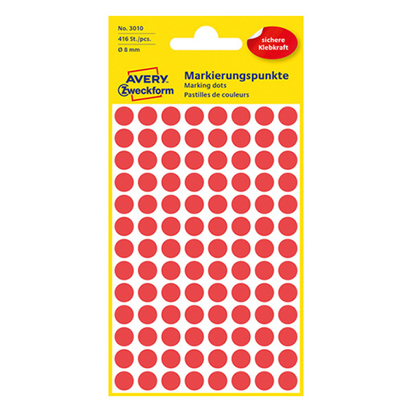 Avery Zweckform 3010 – Gomets adhesivos de marcaje redondo 8 mm rojo – 416 unidades 212322 - 1