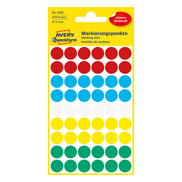 Avery Zweckform 3088 – Gomets adhesivos de marcaje redondo 12 mm surtido – 270 unidades 212358 - 1