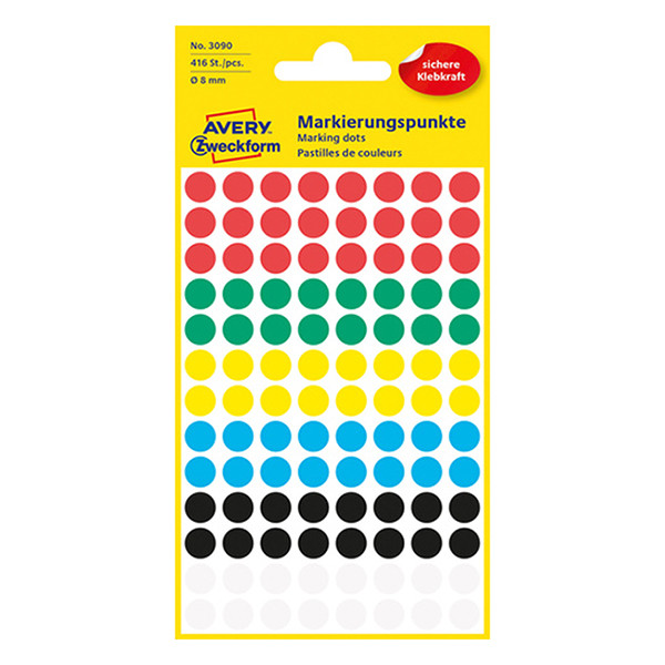 Avery Zweckform 3090 – Gomets adhesivos de marcaje redondo 8 mm surtido – 416 unidades 212338 - 1
