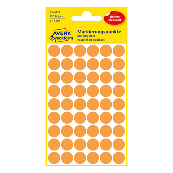 Avery Zweckform 3148 – Gomets adhesivos de marcaje redondo 12 mm naranja claro – 270 unidades 212354 - 1