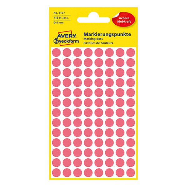 Avery Zweckform 3177 – Gomets adhesivos de marcaje redondo 8 mm rojo claro – 416 unidades 212332 - 1