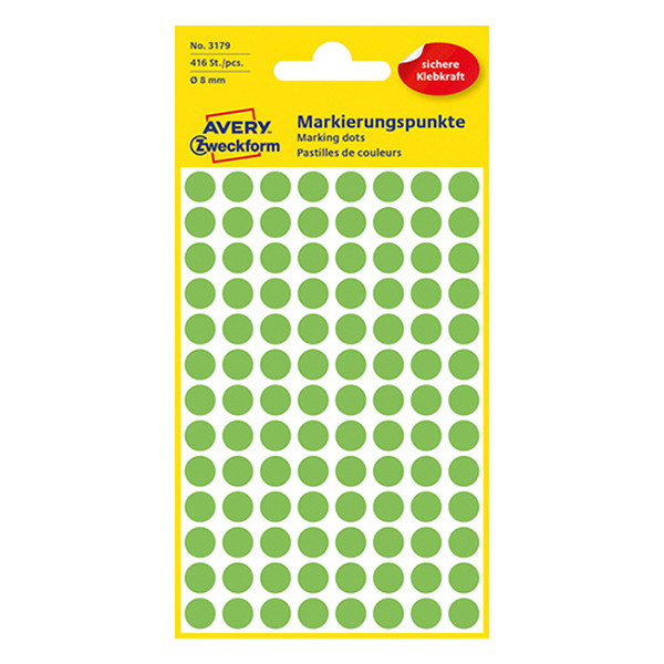 Avery Zweckform 3179 – Gomets adhesivos de marcaje redondo 8 mm verde claro – 416 unidades 212336 - 1