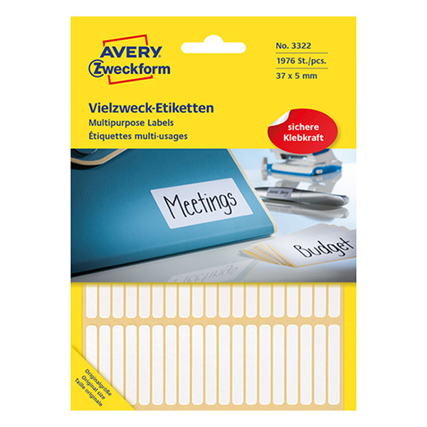 Avery Zweckform 3322 Etiquetas multifuncionales de 37 x 5 mm, blancas (1976 etiquetas) 3322 212174 - 1