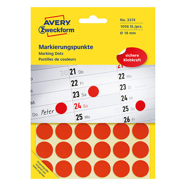 Avery Zweckform 3374 – Gomets adhesivos de marcaje redondo 18 mm rojo – 1.056 unidades 212364 - 1