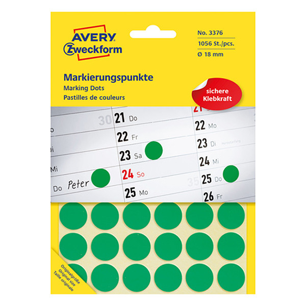 Avery Zweckform 3376 – Gomets adhesivos de marcaje redondo 18 mm verde – 1.056 unidades 212372 - 1