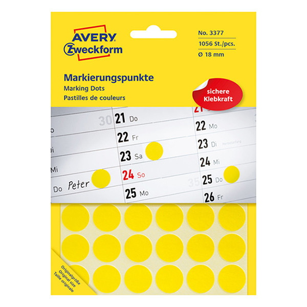 Avery Zweckform 3377 – Gomets adhesivos de marcaje redondo 18 mm amarillo – 1.056 unidades 212376 - 1