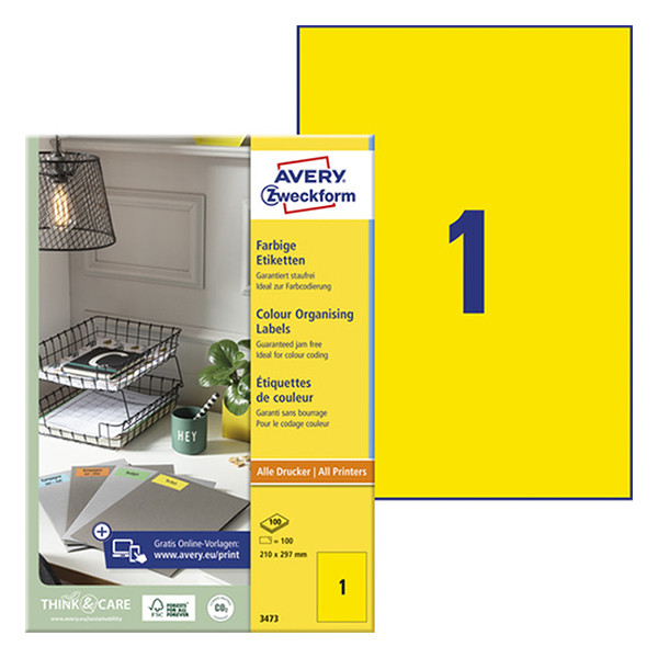 avery zweckform 3473 etiquetas universales a4 210 x 297 mm amarillas 100 etiquetas