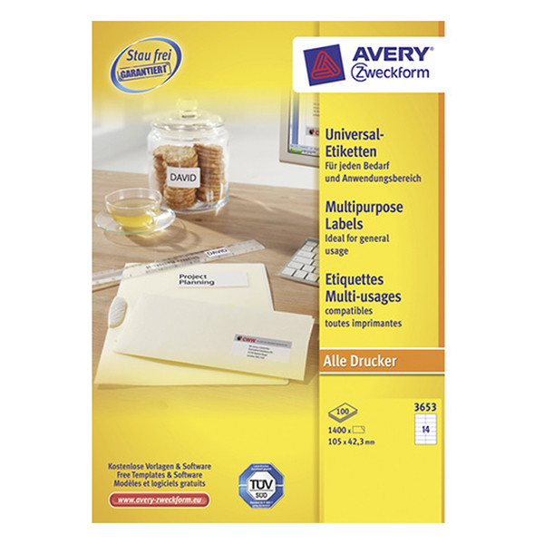 Avery Zweckform 3653 Etiquetas A4 105 x 42,4 mm — 14 por hoja | Pack 100 hojas 212008 - 1