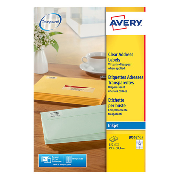 Avery Zweckform J8563-25 Etiquetas transparentes de 99,1 x 38,1 mm (350 etiquetas) J8563-25 212552 - 1
