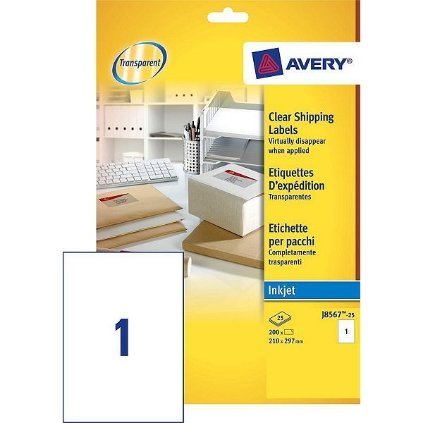 Avery Zweckform J8567-25 Etiquetas de envío transparentes de 210 x 297 mm (25 etiquetas)