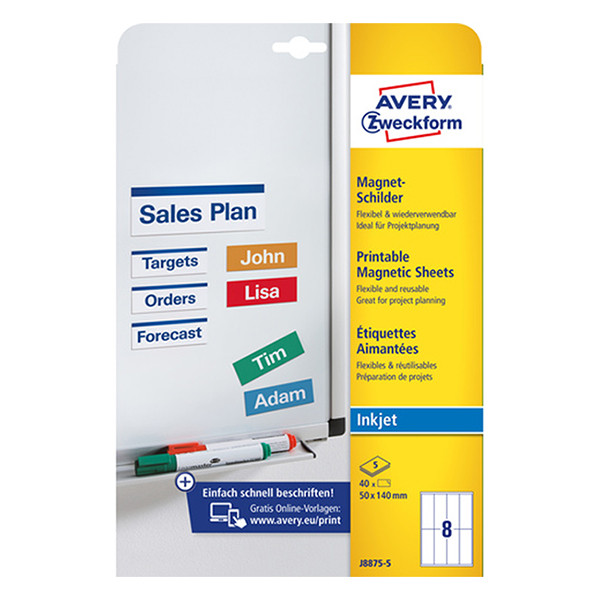 Avery Zweckform J8875-5 Etiquetas magnéticas 50 x 140 mm blancas (40 etiquetas) J8875-5 212236 - 1