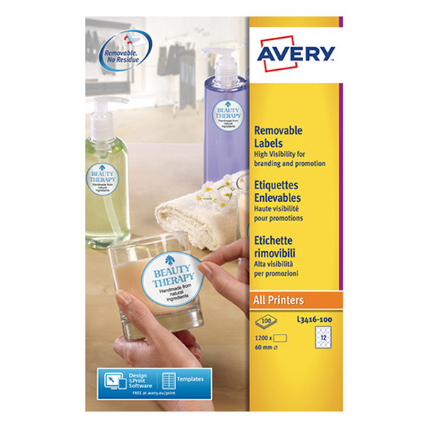 Avery Zweckform L3416-100 Etiquetas promocionales redondas de Ø 60 mm blancas (1200 etiquetas) L3416-100 212464 - 1