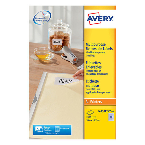 Avery Zweckform L4732-25 Etiquetas multifunción A4 35,6 x 16,9 mm blancas (2000 etiquetas) L4732REV-25 212578 - 1