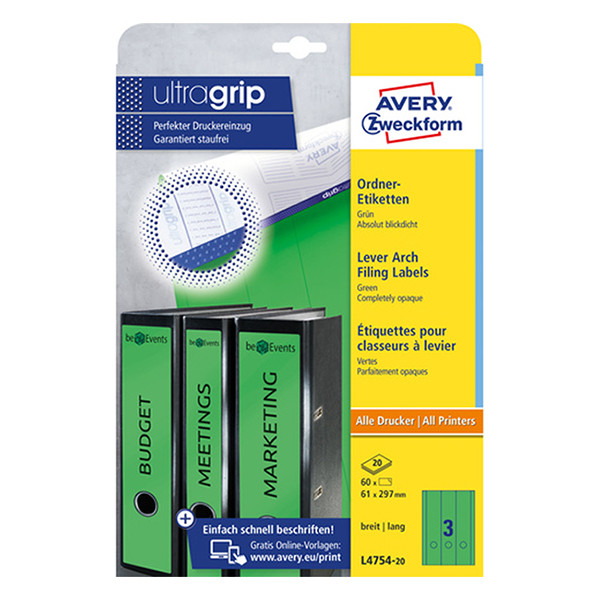 Avery Zweckform L4754-20 Etiquetas para lomo de carpeta 61 x 297 mm, color verde (60 etiquetas) 212128 - 1