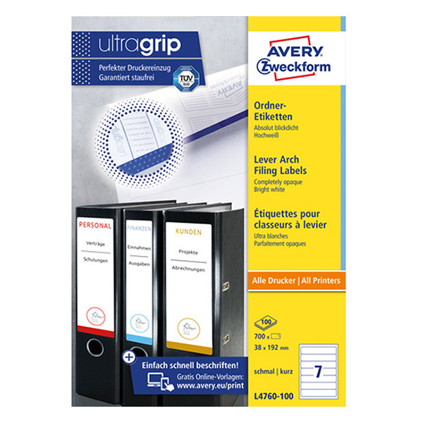 Avery Zweckform L4760-100 Etiquetas para lomo de carpeta 192 x 38 mm, color blanco (700 etiquetas) 212516 - 1