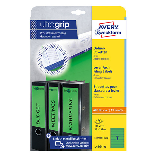 Avery Zweckform L4764-20 Etiquetas para lomo de carpeta 192 x 38 mm, color verde (140 etiquetas) 212814 - 1