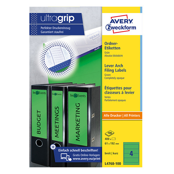 Avery Zweckform L4768-100 Etiquetas para lomo de carpeta 192 x 61 mm, color verde (400 etiquetas) L4768-100 212120 - 1