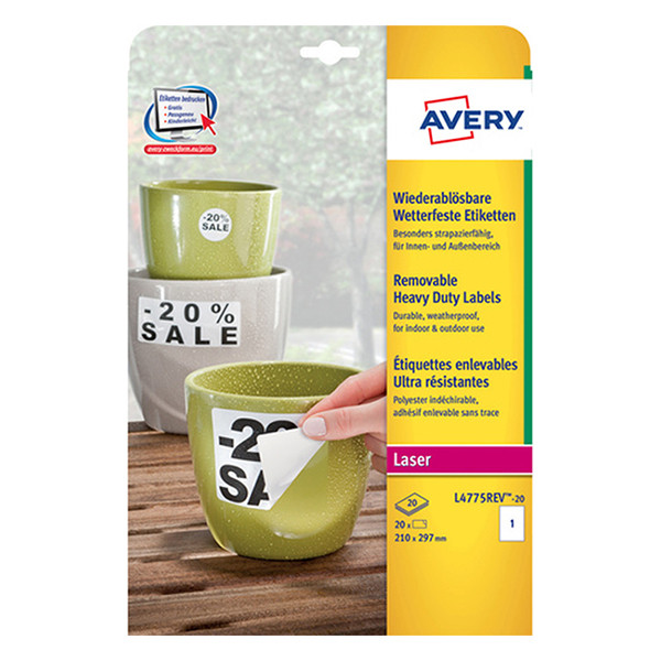 Avery Zweckform L4775REV-20 Etiquetas resistentes a la intemperie A4 210 x 297 mm blancas (20 etiquetas) L4775REV-20 212730 - 1