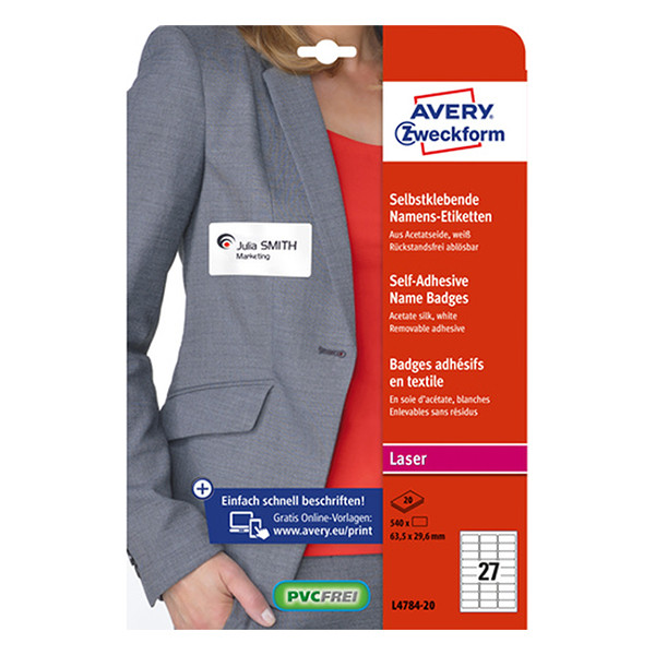 Avery Zweckform L4784-20 Etiquetas autoadhesivas para credenciales 63,5 x 29,6 mm, color blanco/azul (540 credenciales) L4784-20 212596 - 1