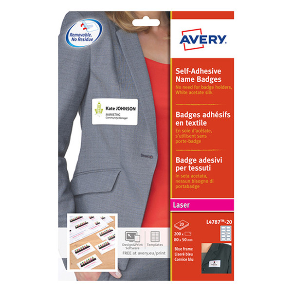 Avery Zweckform L4787-20 Etiquetas autoadhesivas para credenciales 50 x 80 mm, color blanco/azul (200 credenciales) 212594 - 1