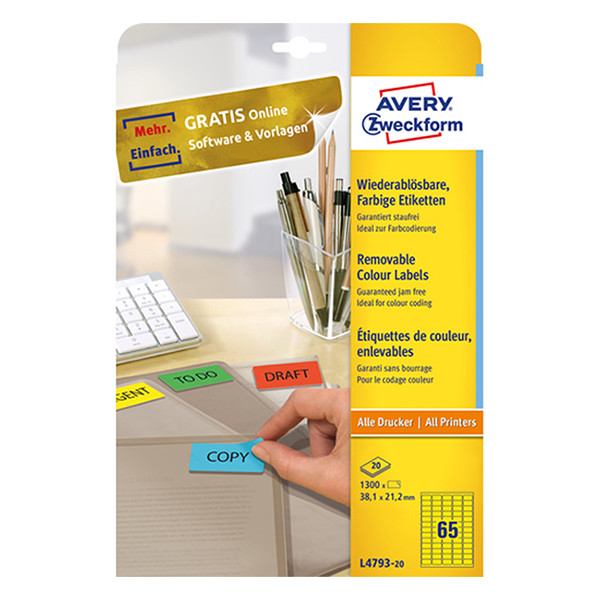 Avery Zweckform L4793-20 Etiquetas A4 38,1 21,2 mm amarillas (1300 etiquetas)