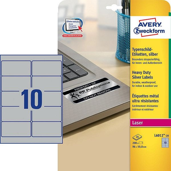 Avery Zweckform L6012-20 Etiquetas de sellado de poliéster de 96 x 50,8 mm (200 etiquetas)