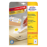Avery Zweckform L6023REV-25 Etiquetas Removibles A4 63,5 x 38,1 mm — 21 por hoja | Pack 25 hojas 212805
