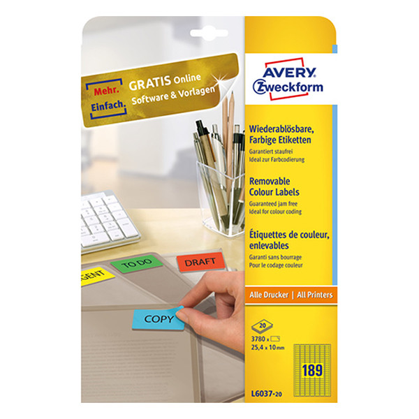 avery zweckform l6037-20 etiquetas extraibles a4 254 x 10 mm amarillas 3780 etiquetas