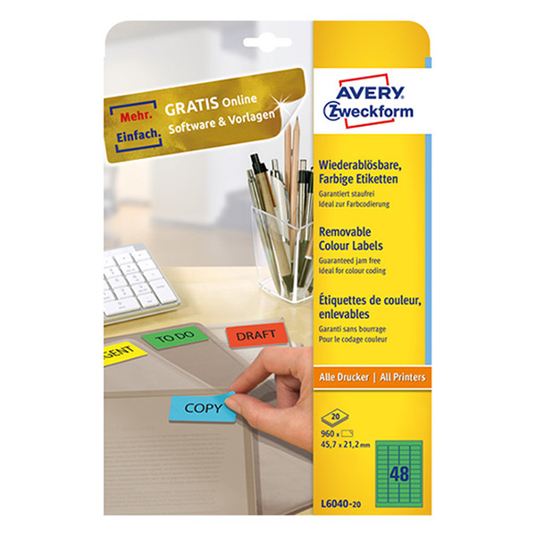 Avery Zweckform L6040-20 Etiquetas extraíbles A4 45,7 x 21,2 mm verdes (960 etiquetas)