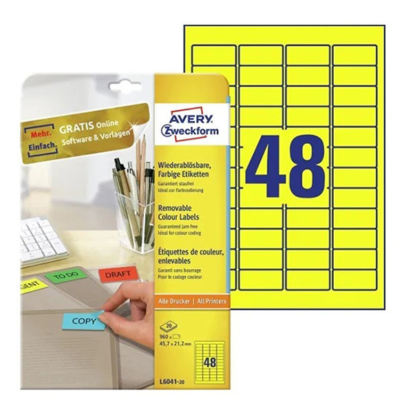 Avery Zweckform L6041-20 Etiquetas A4 45,7 x 21,2 mm amarillas (960 etiquetas) 212763 - 1