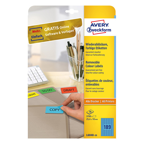 Avery Zweckform L6048-20 Etiquetas A4 25,4 x 10 mm azules (3780 etiquetas)