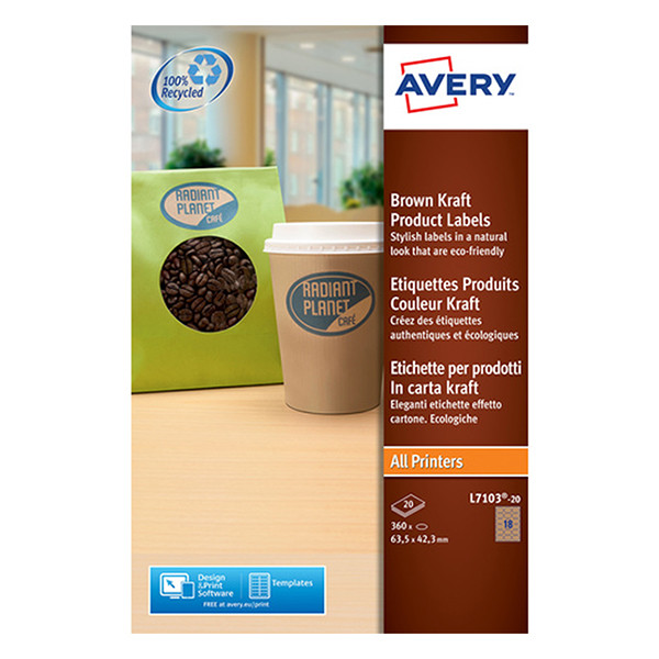 Avery Zweckform L7103-20 Etiquetas de producto cartón marrón ovalado, 63,5 x 42,3 (360 etiquetas) L7103-20 212602 - 1
