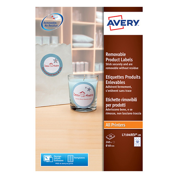 Avery Zweckform L7104REV-20 Etiquetas de producto extraíbles redondas de Ø 60 mm (240 etiquetas) L7104REV-20 212604 - 1