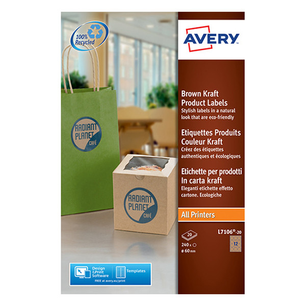 Avery Zweckform L7106-20 Etiquetas de producto redondas de Ø 60 mm, color cartón marrón (240 etiquetas) L7106-20 212610 - 1