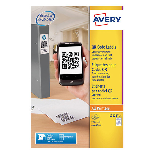 Avery Zweckform L7121-25 Etiquetas QR 45 x 45 mm (500 etiquetas) L7121-25 212498 - 1